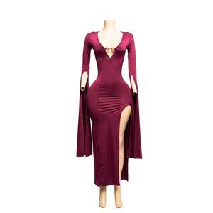 Burgundy🔥 Plus Size Cutout Maxi Dress with Bell Sleeves – Bold & Sultry